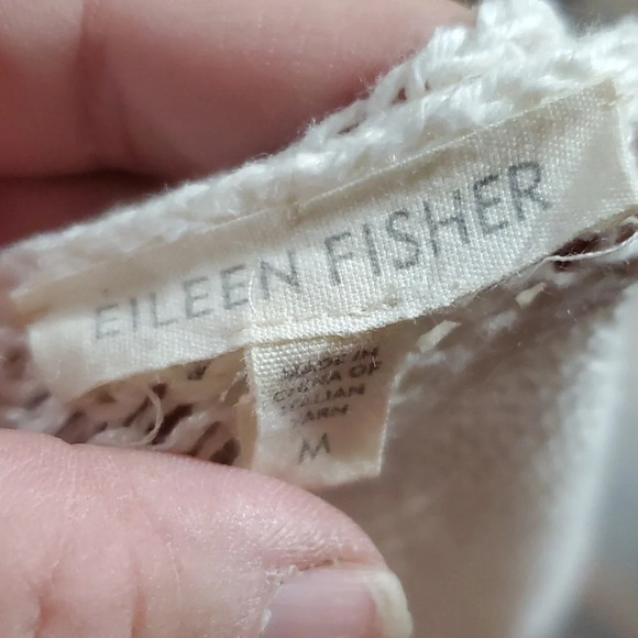 Eileen fisher cream open knit vneck long sleeve sweater linen - Picture 6 of 7